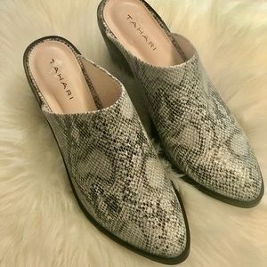 Tahari faux leather snake print mules. Never worn